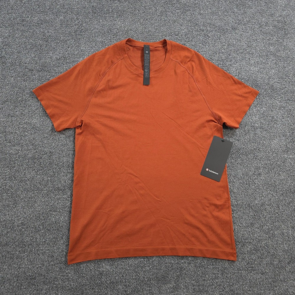 Lululemon Shirt Mens Small Orange Metal Vent Tech Performance Run Gym Athletic